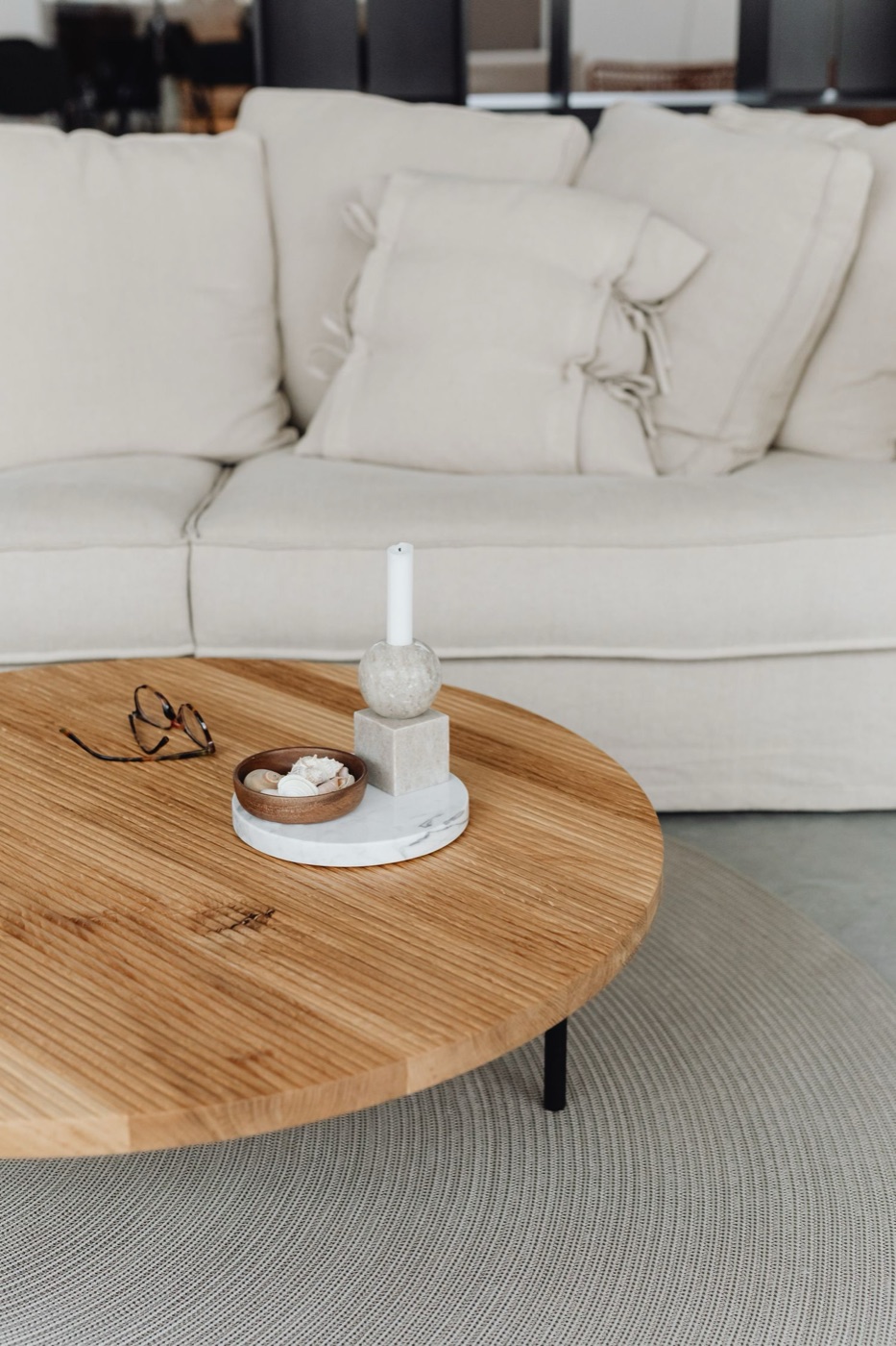 A low wooden coffee table with rich grain